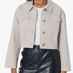 BCBG Women's Straight Fit Long Sleeve Cropped Button Down Denim Twill Jacket